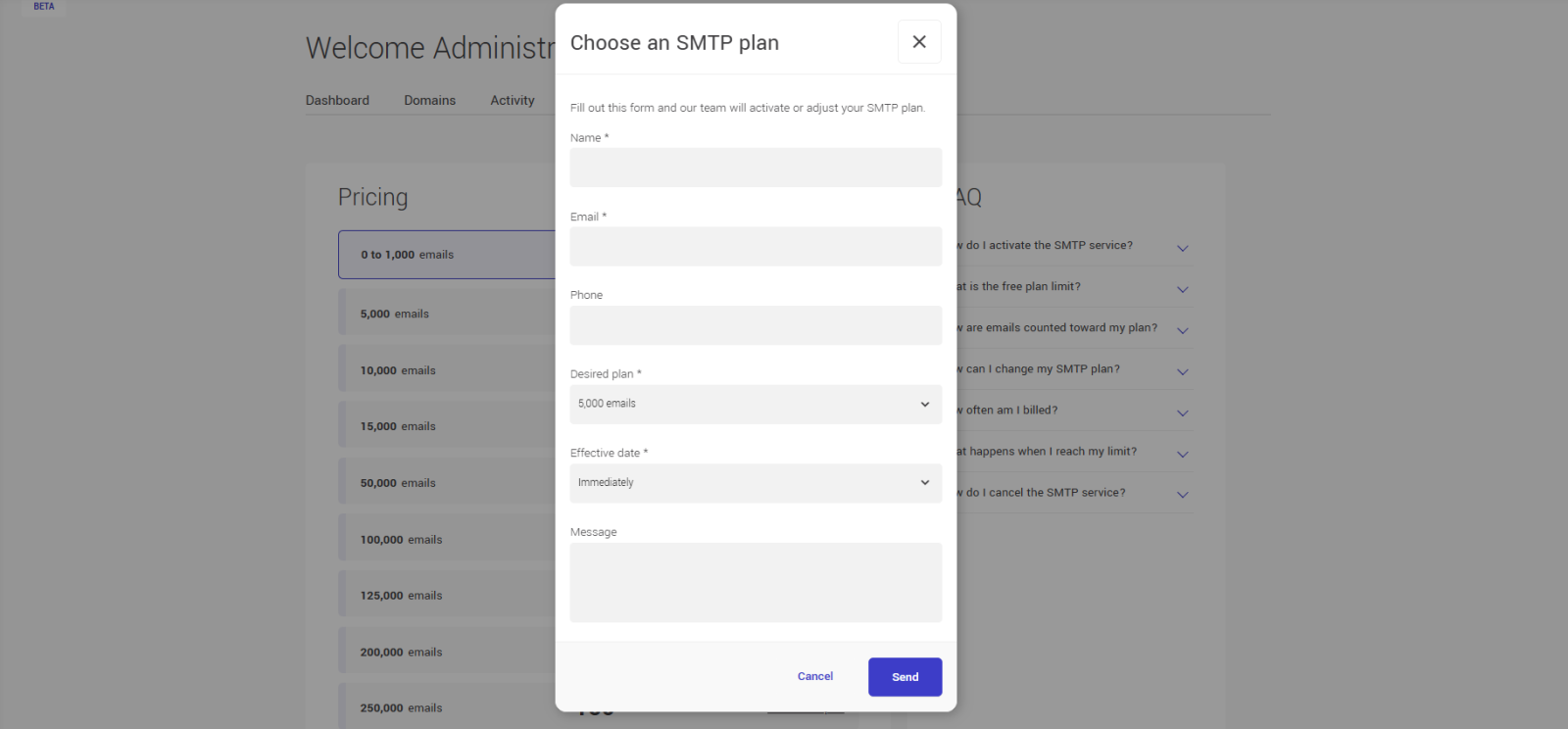 Choose a SMTP plan