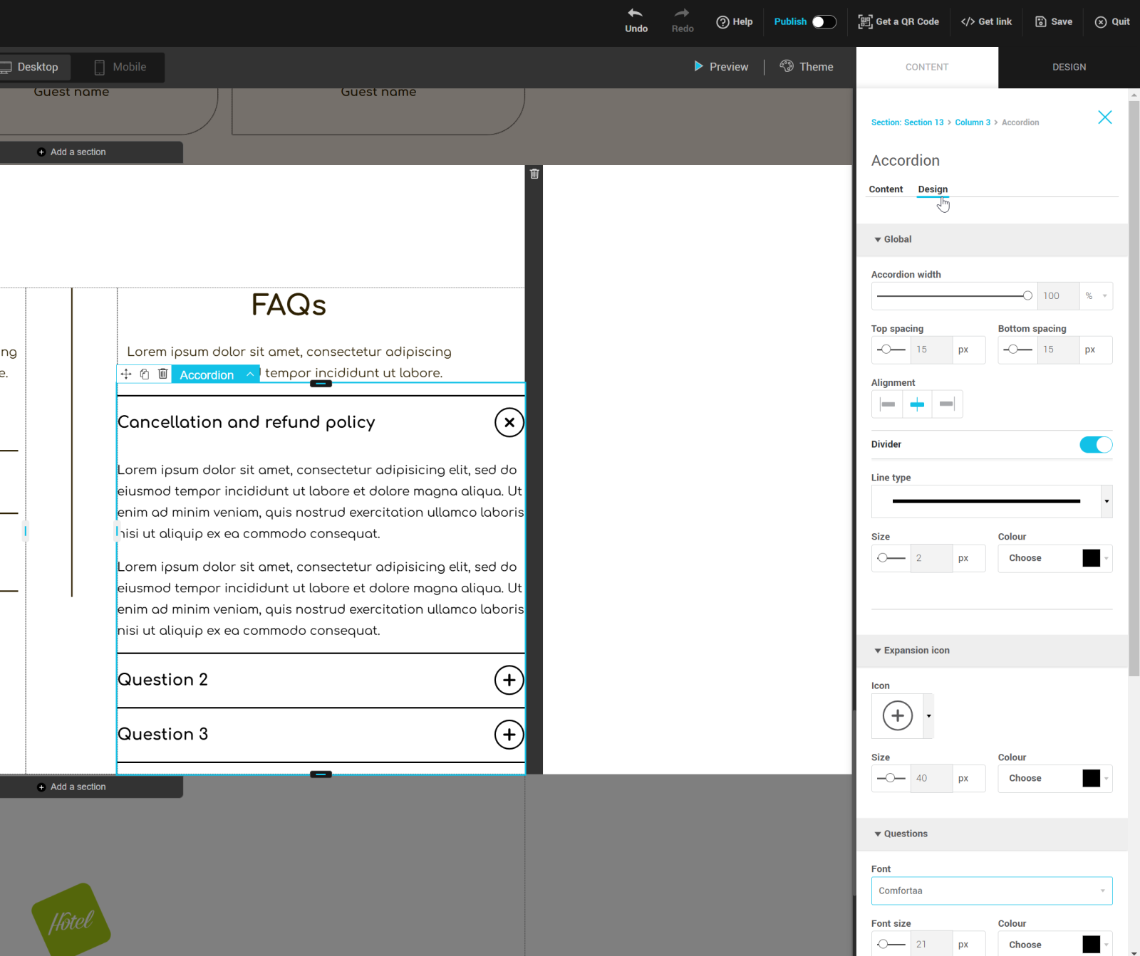 Accordion block design panel