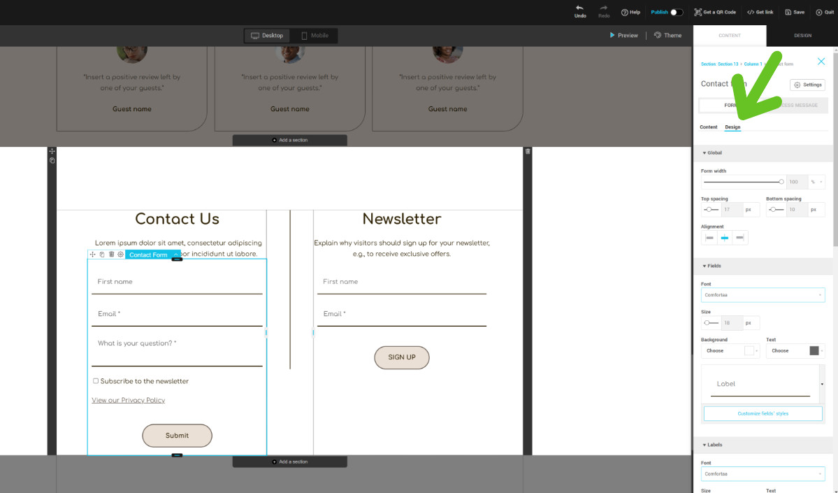 how to access subscription form design options