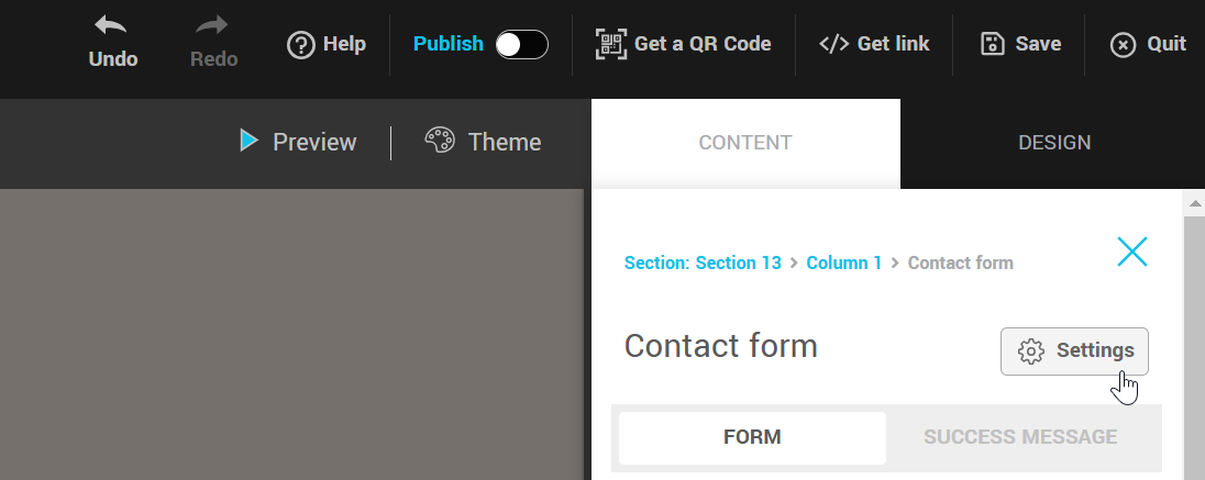 how to access contact form settings