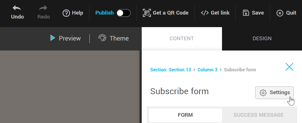 how to access a subscription form settings