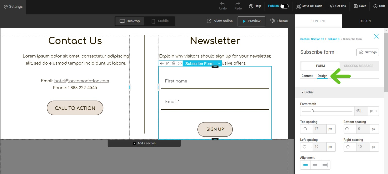 how to access subscription form design options