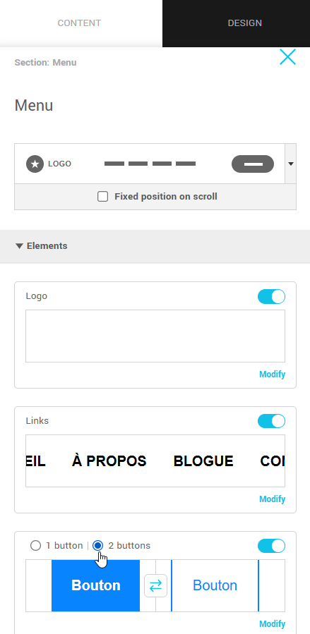 Buttons options