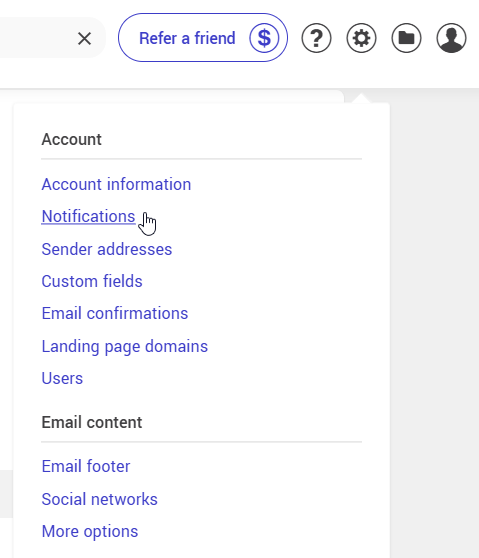 Settings and configurations : notifications