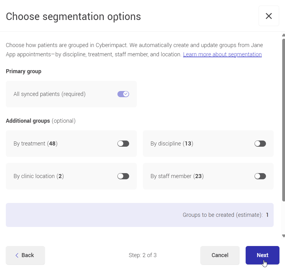 Choose segmentation options