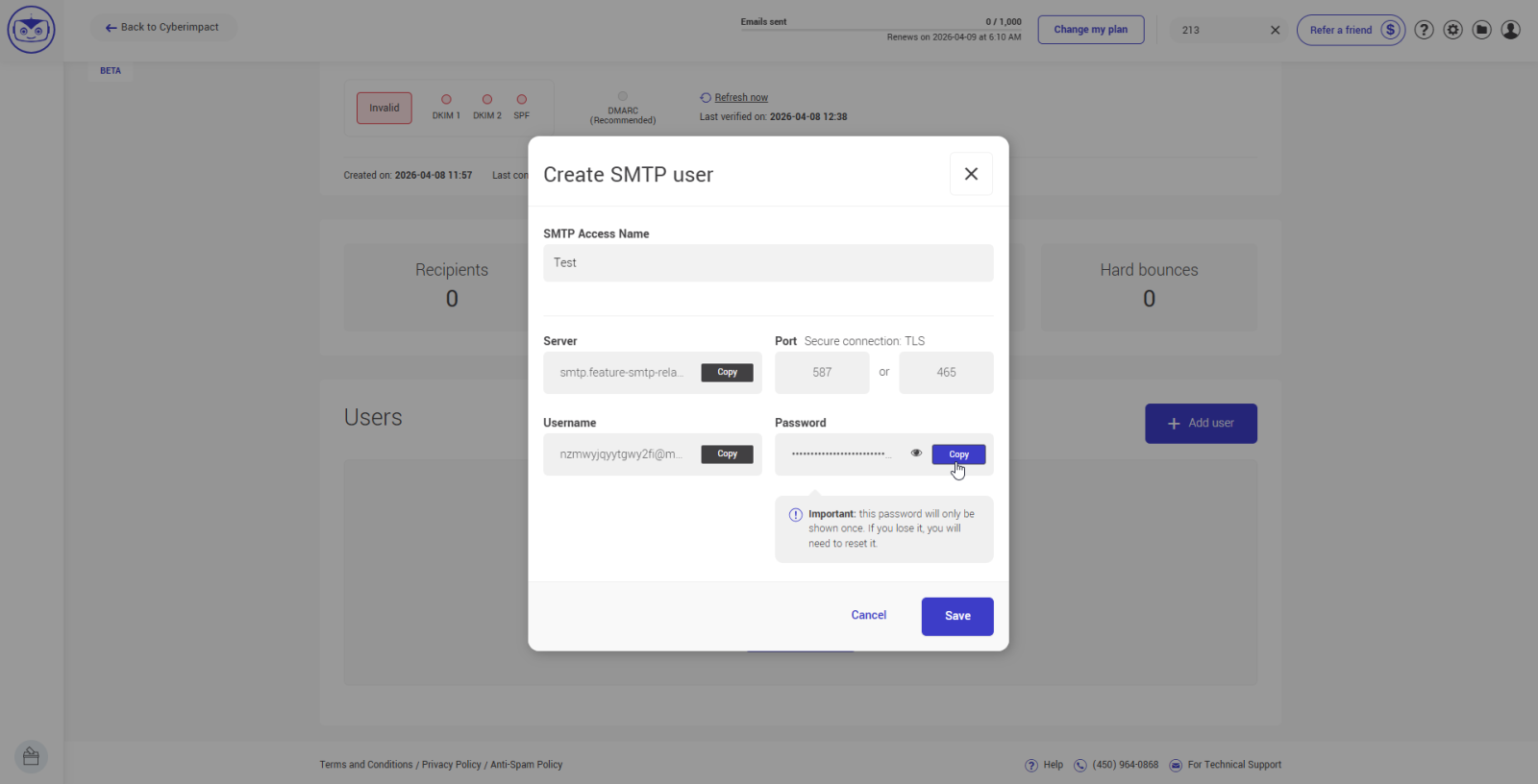 Username and password