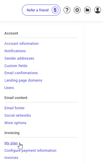 My plan in the Settings menu
