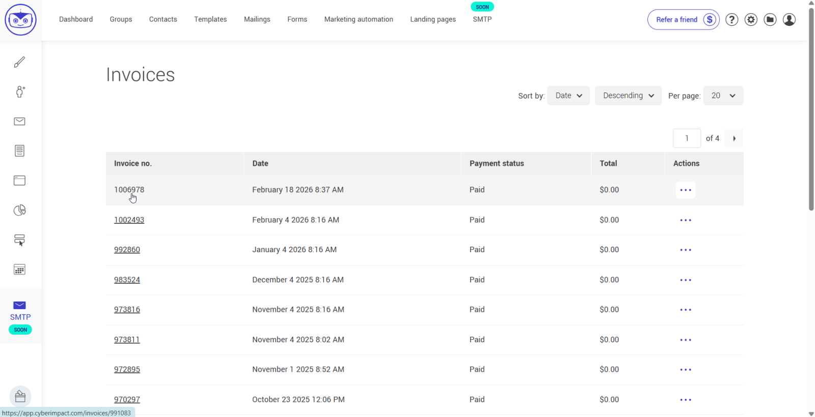 Click on the invoice number to view it 