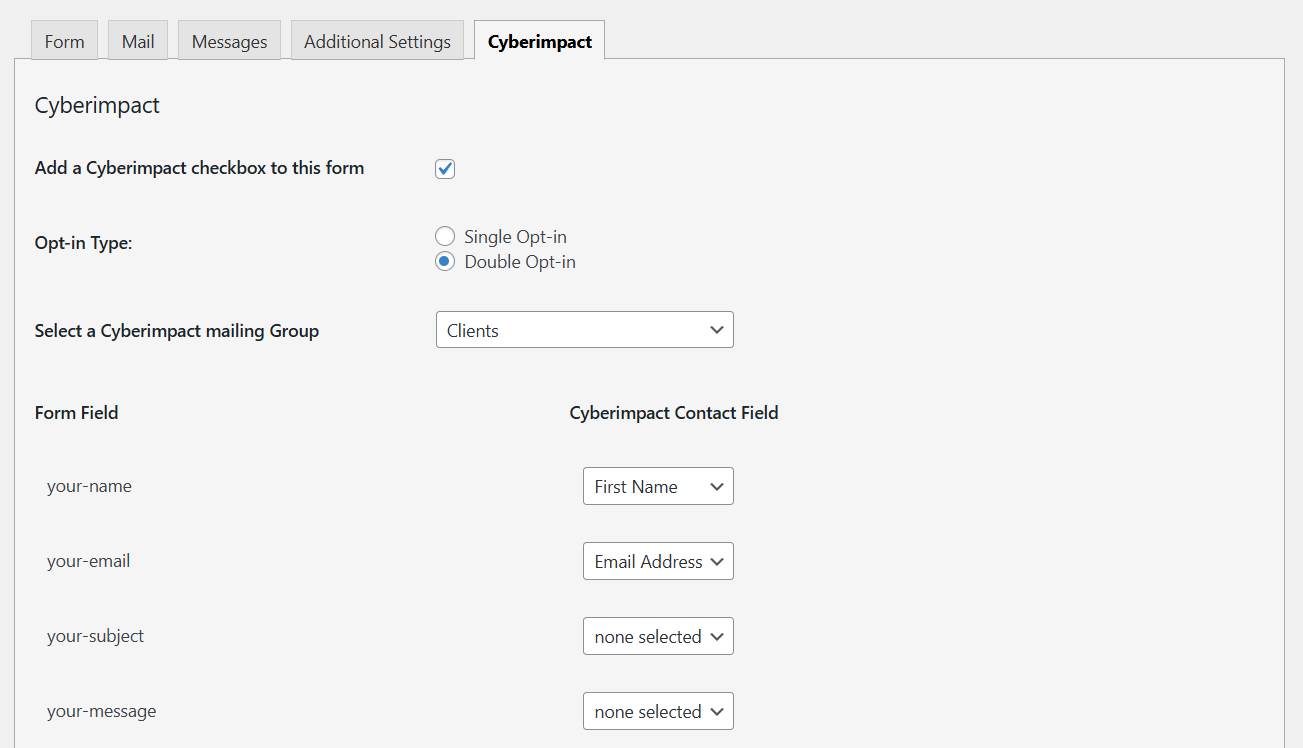 Assign the form fields to the corresponding fields.