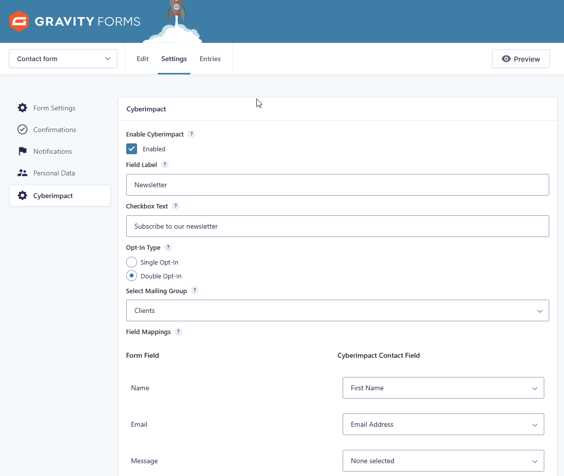 Map the form fields to your Cyberimpact contact fields