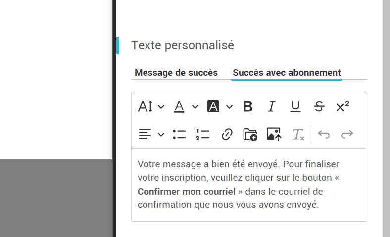 versions des messages de succès du formulaire contact