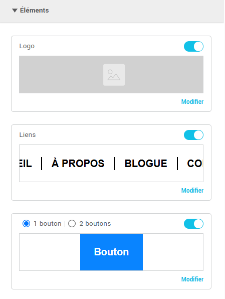 Éléments du menu