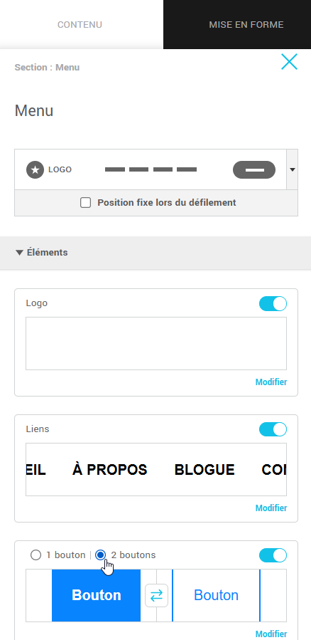 Options des boutons