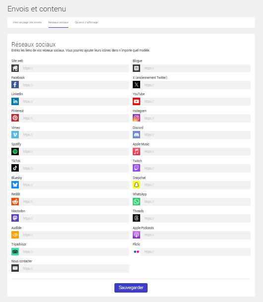 Configuration des réseaux sociaux au compte
