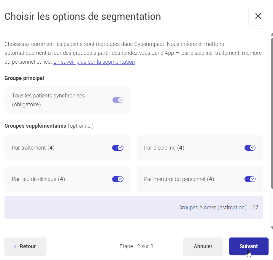 Choisir les options de segmentation