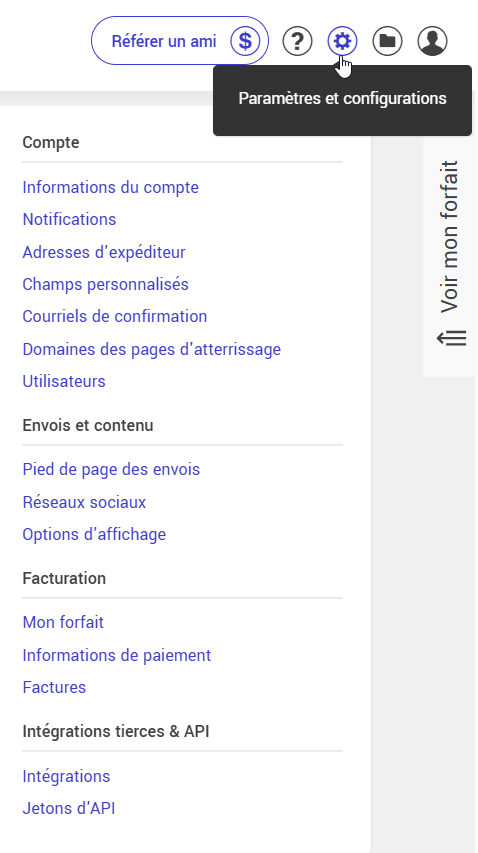 Paramètres et congifurations