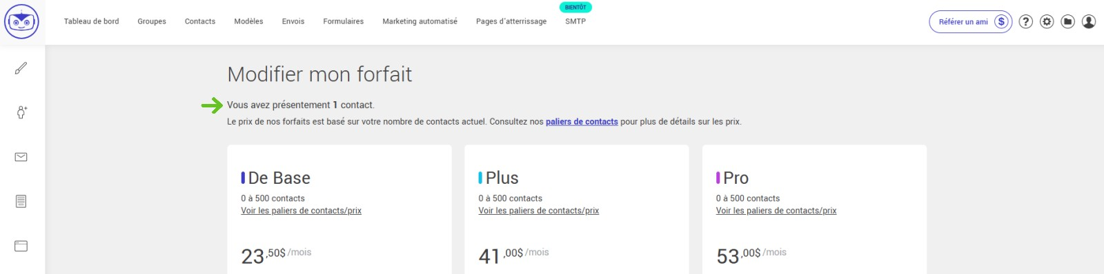 Nombre de contacts actuels