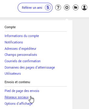 Param&egrave;tres et configurations : R&eacute;seaux sociaux