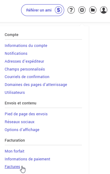 menu Factures